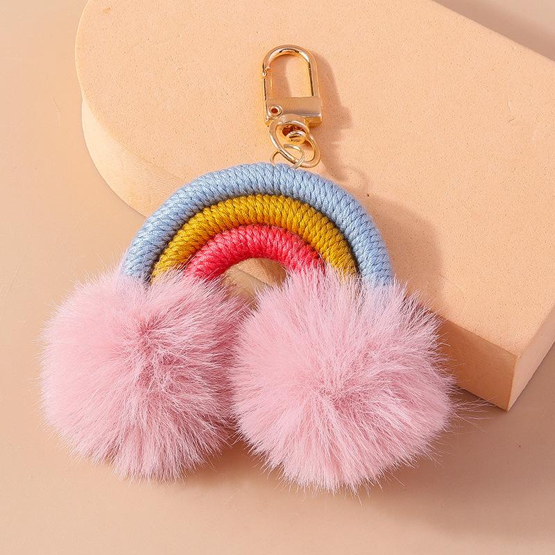 

Colorful Rainbow Wool Plush Ball Key Rings Fun Lovely Keychains For Women Girls Handmade Jewelry Friend Gift Handbag Decoration
