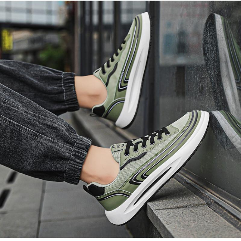 Classic Men's Leather Mesh Casual Shoes Flat Lace Up Casual Shoes Outdoor Light Non-slip Sneakers for Men Zapatillas De Deporte