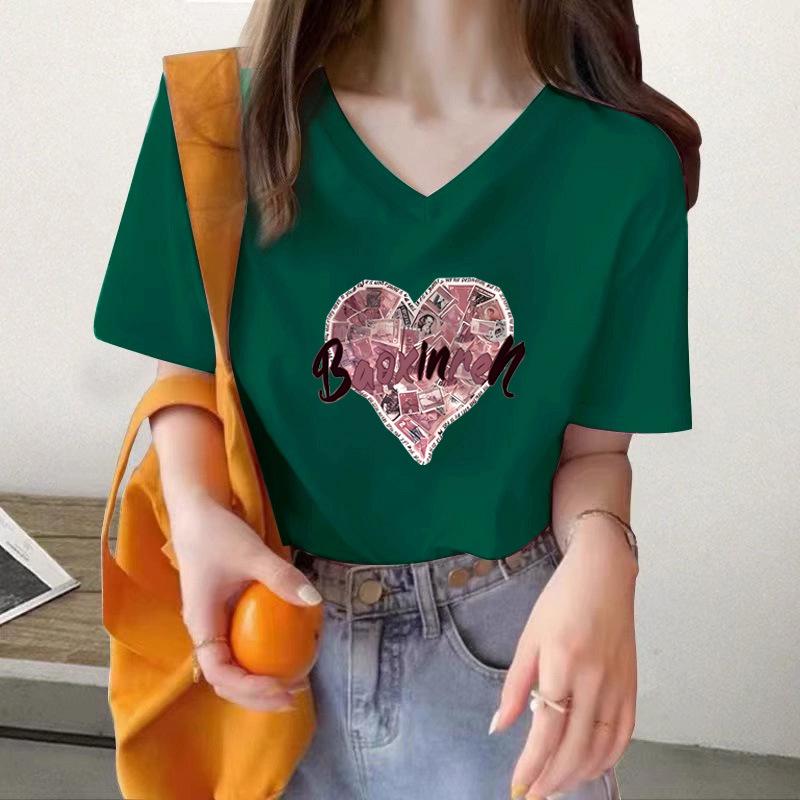 

Love printed t-shirt short-sleeved women s summer new casual loose new top bottoming shirt XXXL