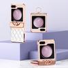 For Samsung Galaxy Z Flip5 5G Imprinted PU+PC Phone Case Rhinestone Decorated Ring Kickstand Phone Cover