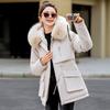 European station big fur collar down cotton clothes women's winter waist thin thickened color matching tooling pie overcome coat