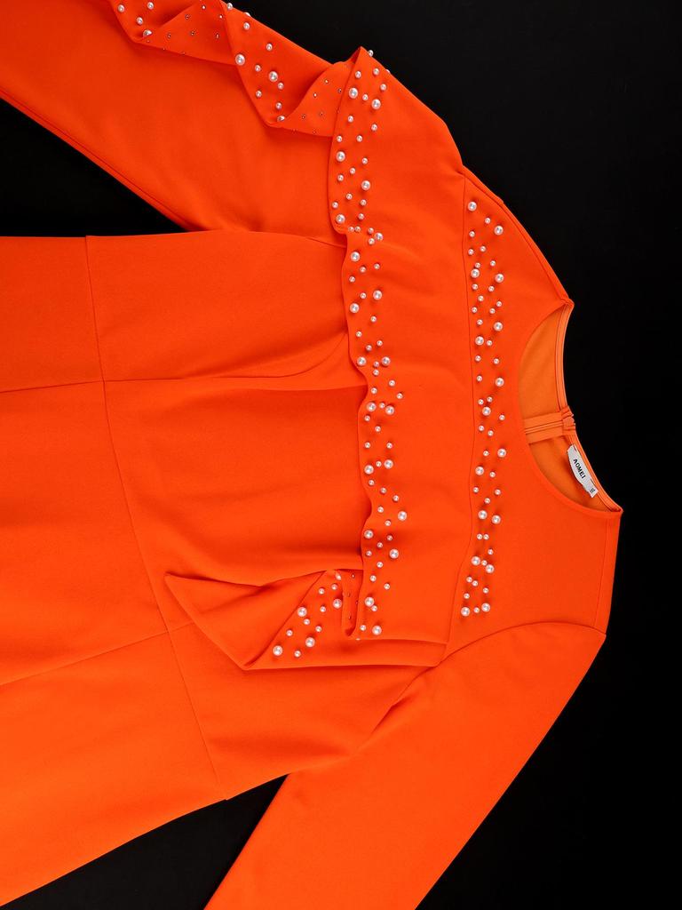 Elegant Plus Size Ruffled Mermaid Gown with Beaded Long Sleeves