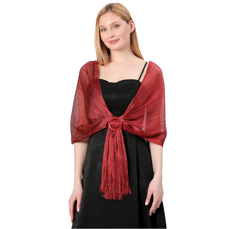 Sparkling Metallic Scarf With Buckle Women'S Evening Party Shawl Gold Silver Shiny Shawls For Bridal Bridesmaid Wedding Wraps