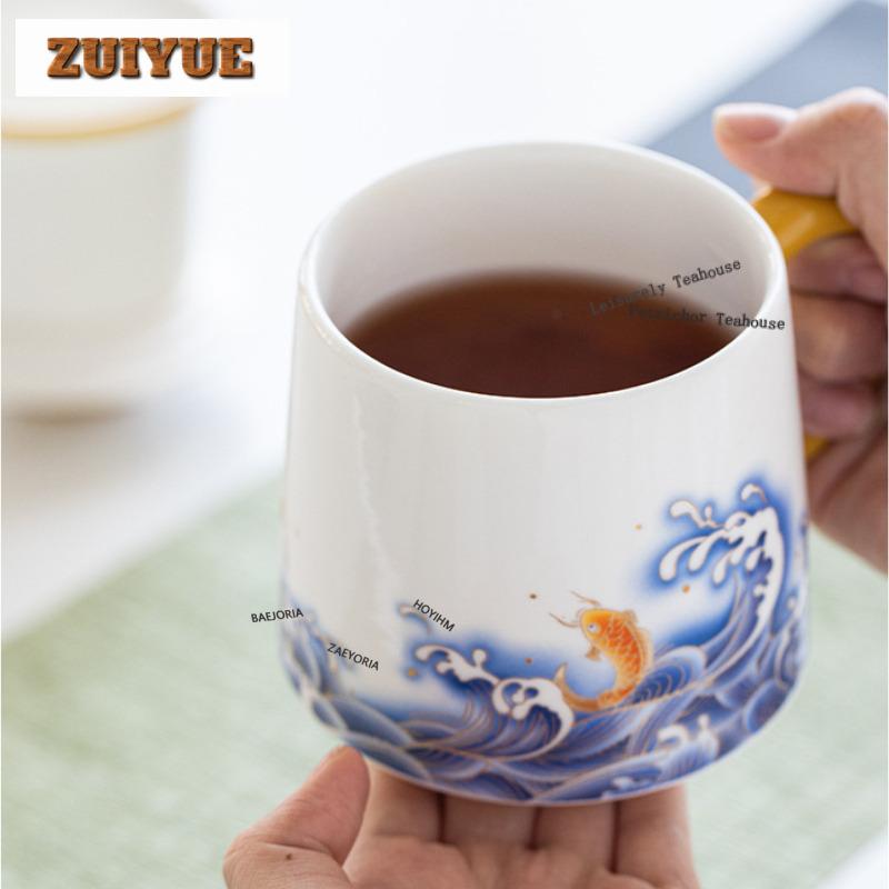 350ml Underglaze Colour Ocean Wave Filter Tea Separator Cup Elegant Tea Mug With Infuser Tea Making Office Water Cup Decoration