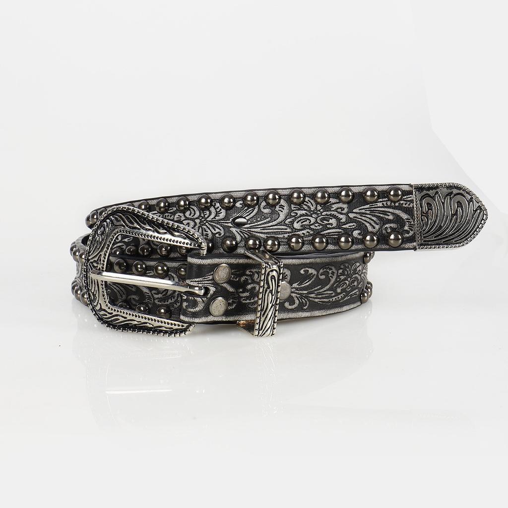 New Decadent and Trendy Millennial Girl, Retro Aged Rivet Embossed Belt, Central Asian Pin Buckle Belt for Women