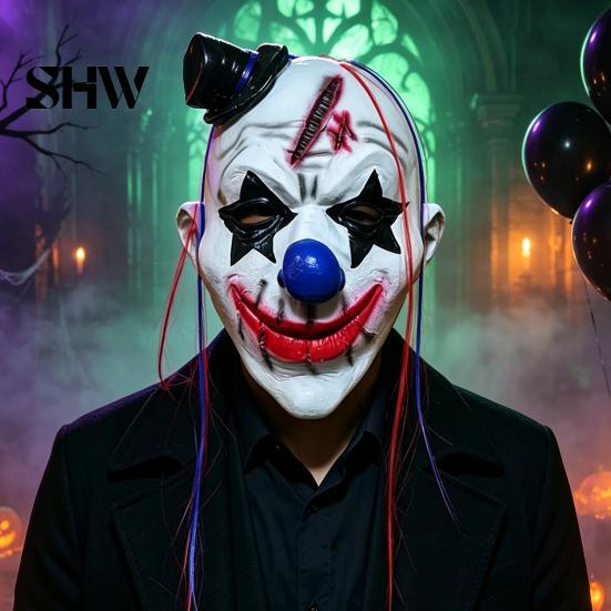Sprzęt na imprezę Halloweenowy Straszny Lateksowa Maska dla Dorosłych, Straszny Rekwizyt Cosplay Clown, Przerażająca Pełna Maska na Głowę Kostium dla Dorosłych, Dom Strachów,