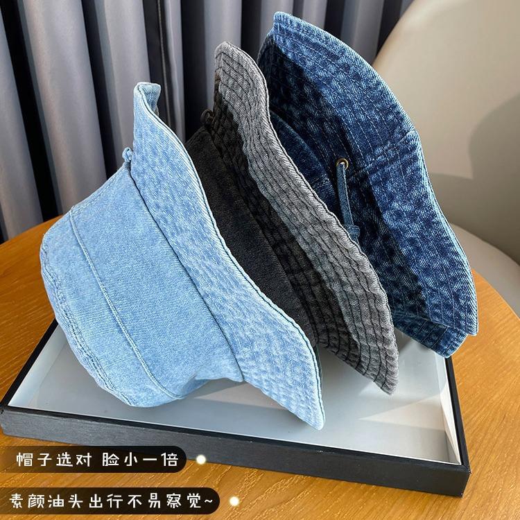 New washed denim bucket hat women's summer mountaineering climbing shading sun protection hat men's retro old hat