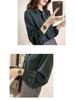 Women's Plus Size Autumn Lantern Sleeve Chiffon Shirt - Solid Color, Loose Fit, Long Sleeve, Korean Style