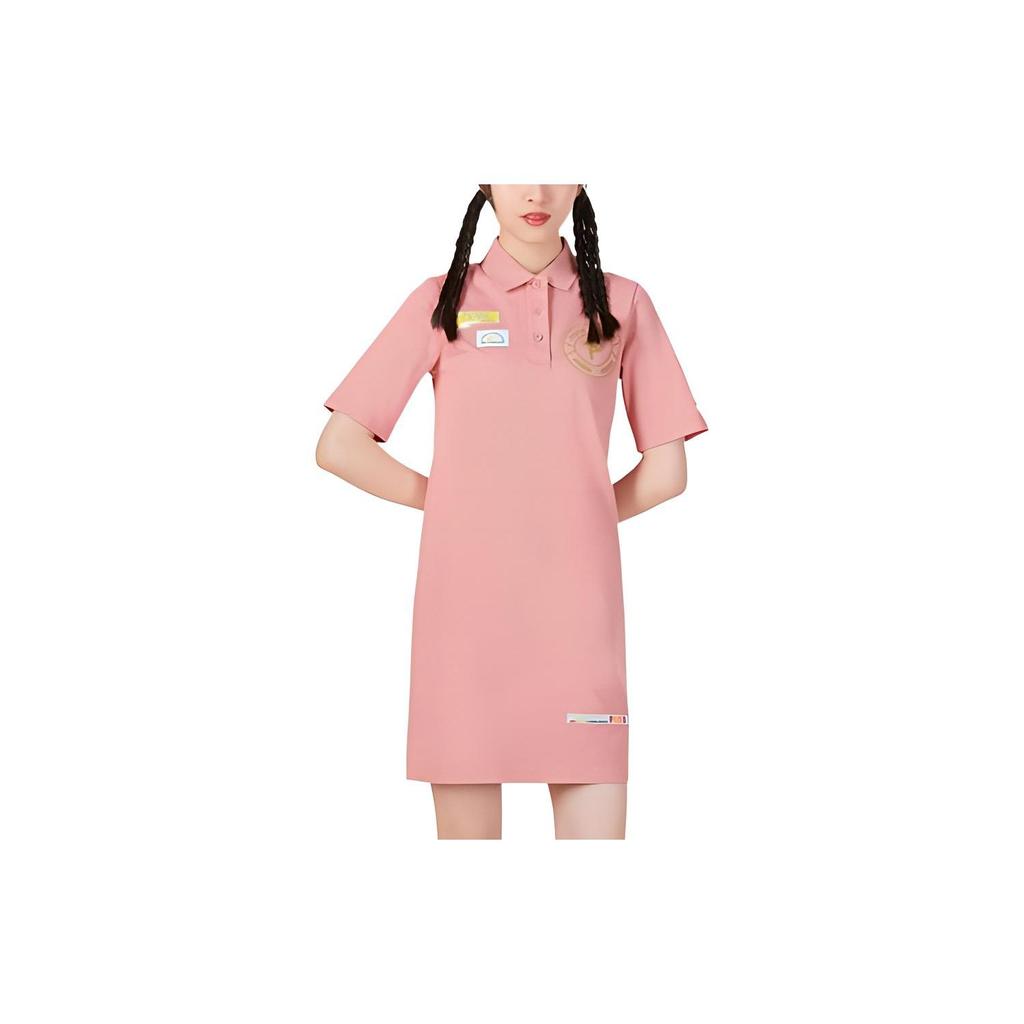 Puma Solid Color Badge Breathable Polo Collar Short Sleeve Dress Women Dresses Pink 537042-24