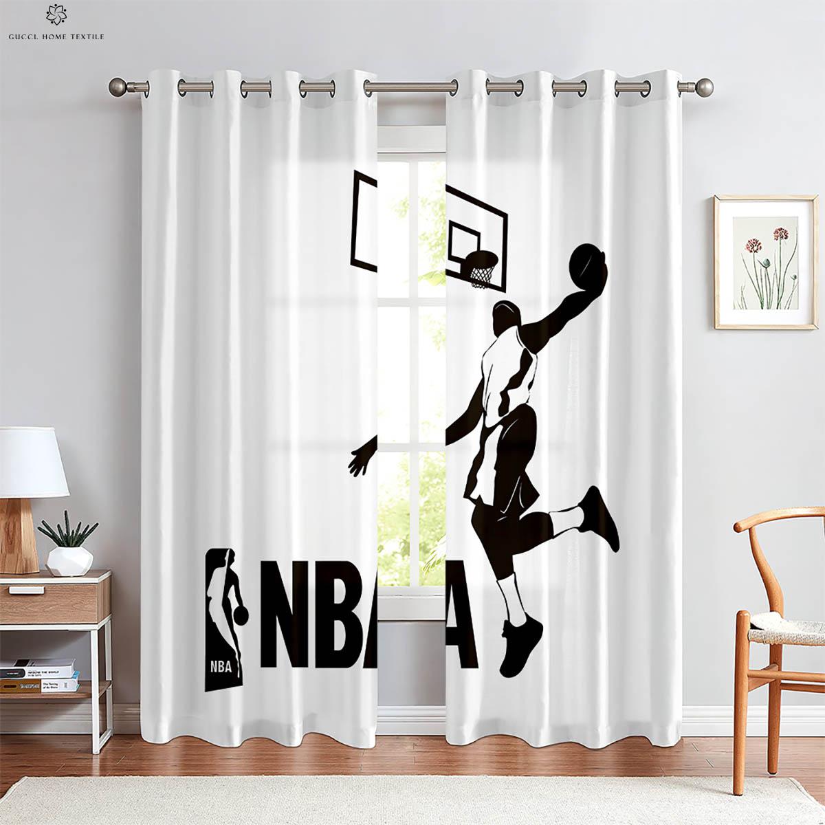 Coole 3D Geprinte Basketbal Gordijnen Geschikt Ideaal voor Kinderkamer Woonkamer Kookruimte Slaapkamer Decoratieve Gordijnen 2 Stuks W50xH130(CM)x2PCS&Grommet Top