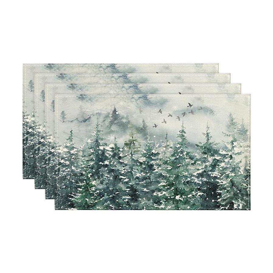 Festive Christmas Printed Linen Placemats - 4-Piece Set