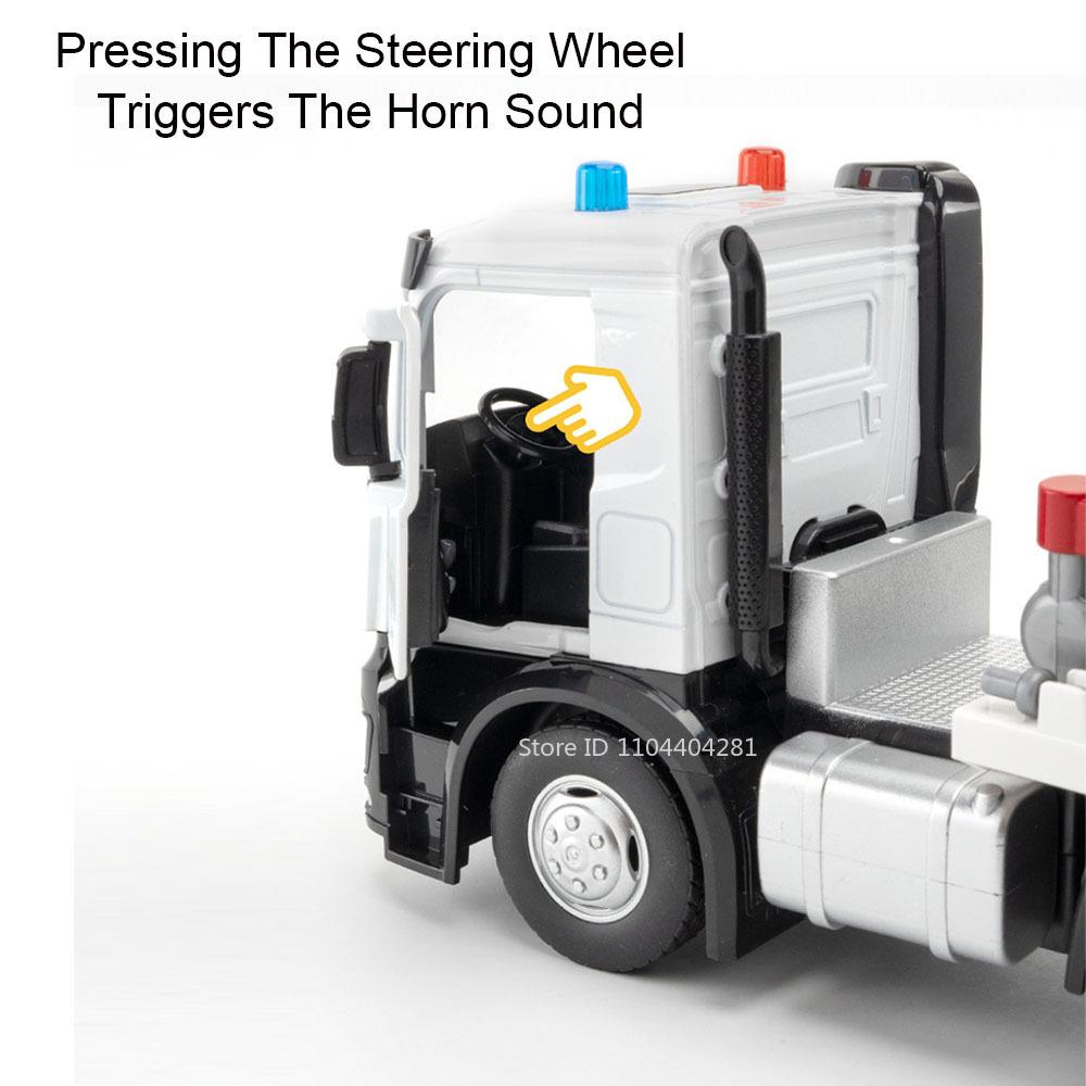 1:18 Extended Dust Transport Vehicles Rescue Car Model Diecast Alloy Toys Doors Opened With Sound Light Truck Children's Fun Toy