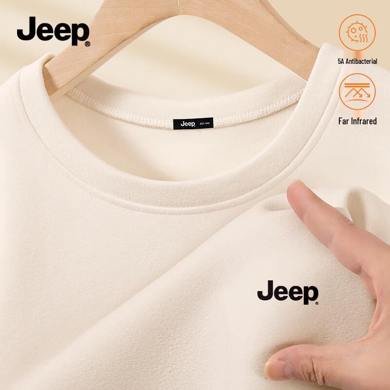 JEEP Men's Fleece Lined 5A Antibacterial Stretch Crew Neck T-Shirt
