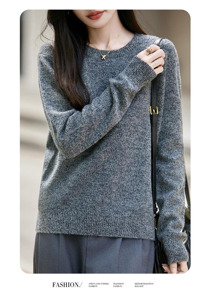 Autumn/Winter 2026 Women's Slimming Floral Silk Wool Crew Neck Sweater