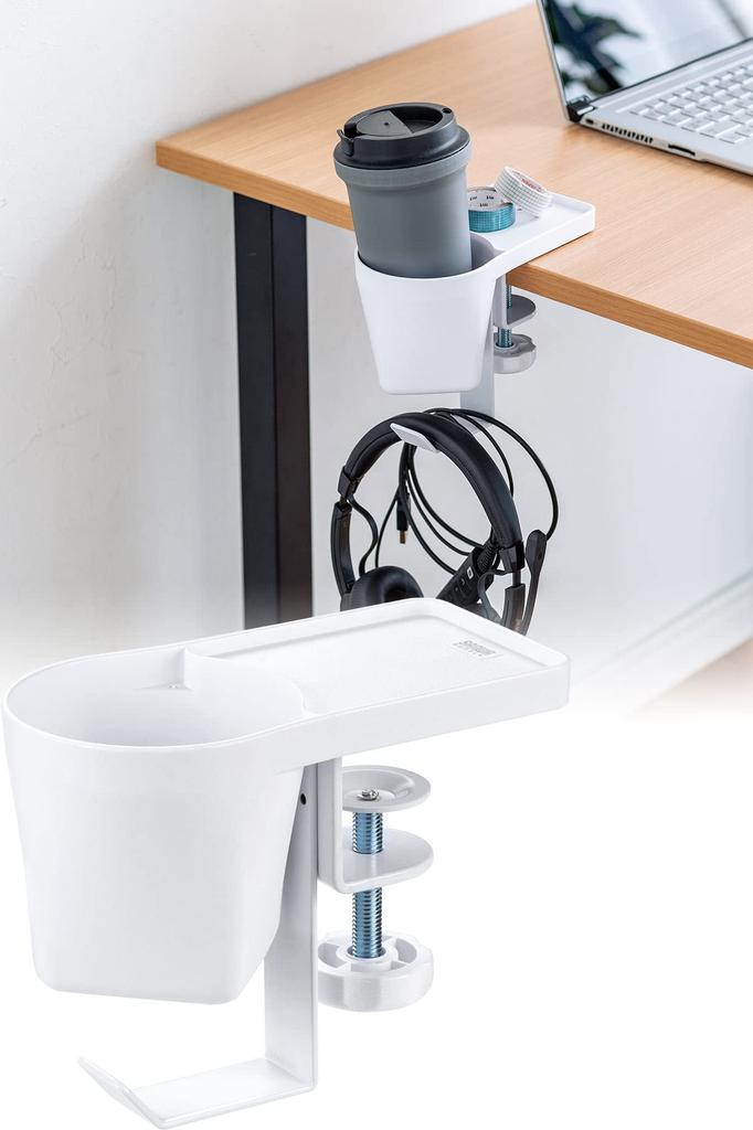 Přímý držák nápojů Sanwa Stolní držák na sluchátka Závěs na tašku Závěs Svorka Typ Kovová Nosnost 5 kg Bílá 200-STN063W