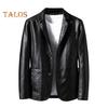 Men Jacket Lapel Long Sleeve Single Breasted Faux Leather Coat with Pockets Loose Fit Solid Color Outwear