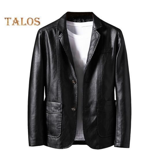 Men Jacket Lapel Long Sleeve Single Breasted Faux Leather Coat with Pockets Loose Fit Solid Color Outwear