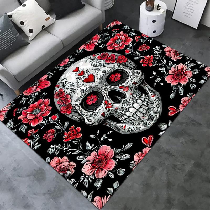 1PC Skull Dark Gothic Pattern printed Carpet Rug for Living Room Bedroom Home Sofa Decoration,Non-slip Floor Mat Floor mat