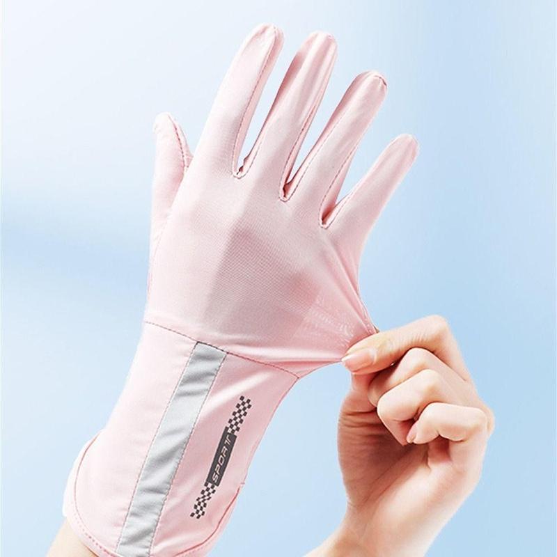 Summer Sunscreen Gloves Women Thin Ice Silk Anti-Ultraviolet Dew Finger Touch Screen Driving Riding Non-Slip Breathable Gloves