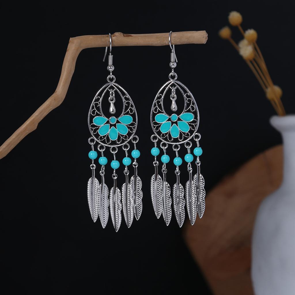 Bohemian Ethnic Style Oval Earrings, Retro Tourist Attractions Ethnic Minority Fringed Beaded Earrings
