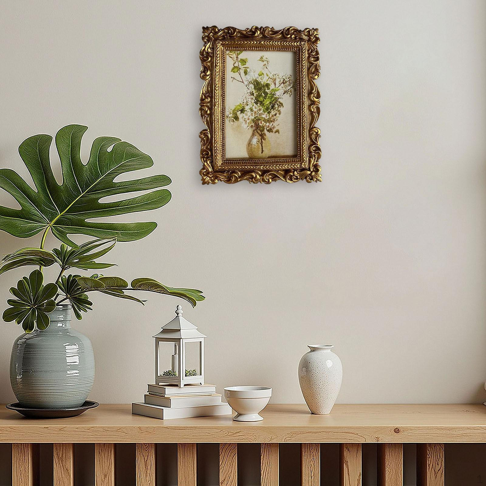 

Ornate Picture Frame Photo Decorative Ornament Gold Antique Tabletop Wall Hanging Holder