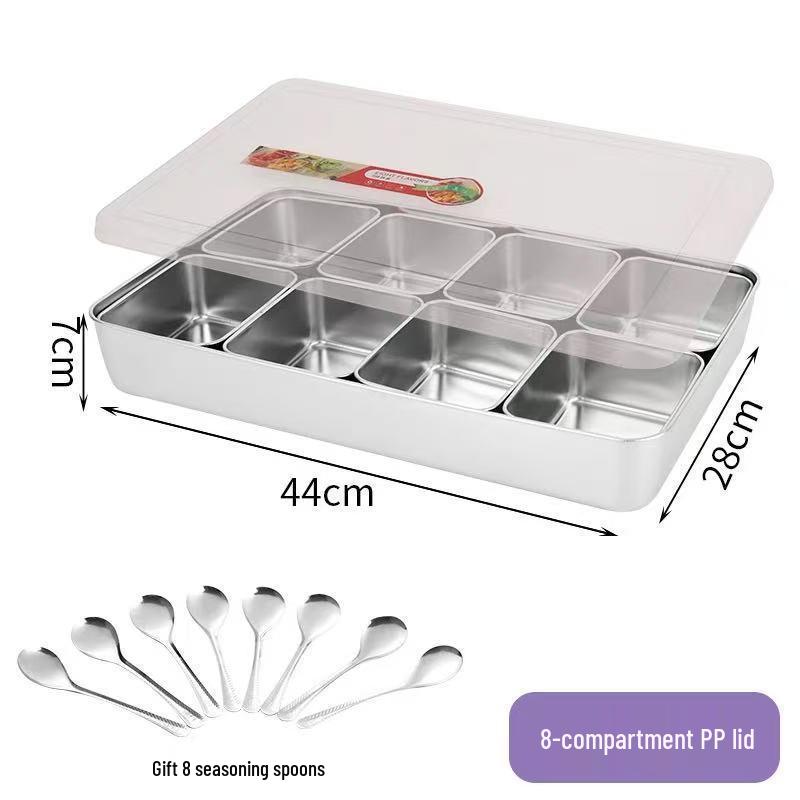 Stainless Steel Multi-Compartment Seasoning and Toppings Box for Commercial Use