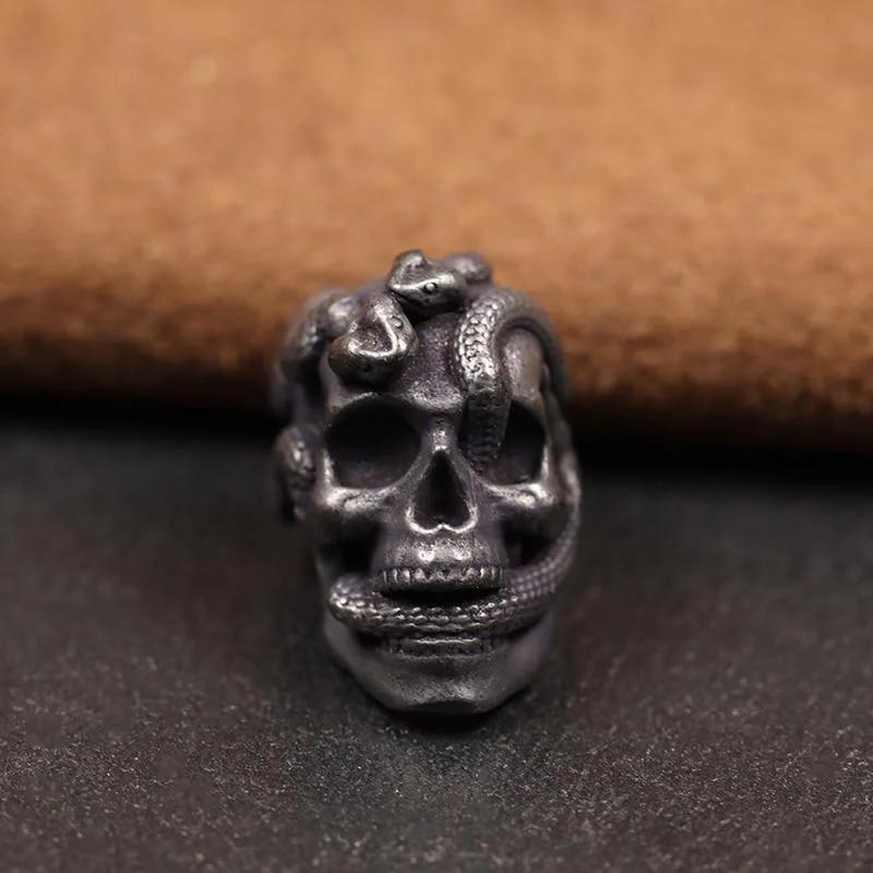 

Двойной змеиный череп, латунный нож, бусина, EDC, уличные аксессуары из паракорда «сделай сам», тканый ремешок, кулон, ювелирные изделия, браслет в стиле панк, подвески чёрный