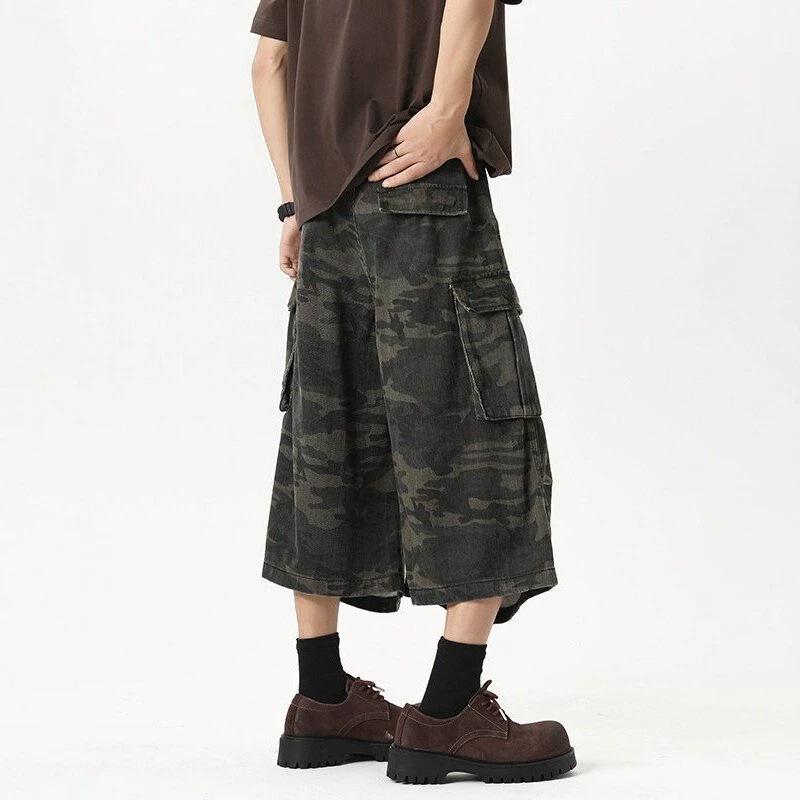 Unisex American Retro Camo High Street Wide-Leg Shorts