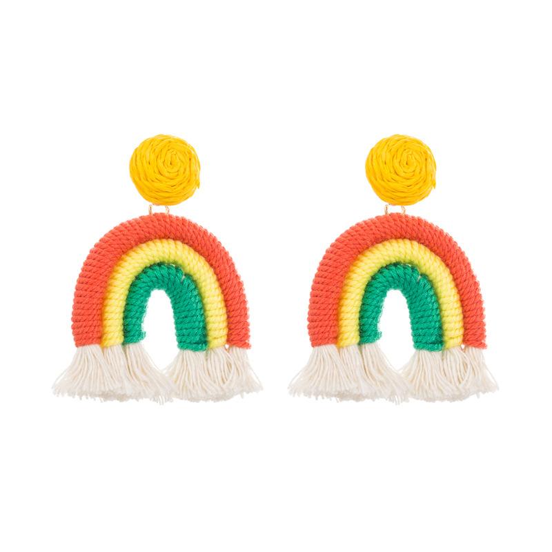 Women's Earrings Fresh Hand Woven Cotton Rope Tassel Earrings Sweet Lovely Rainbow Drop Earrings