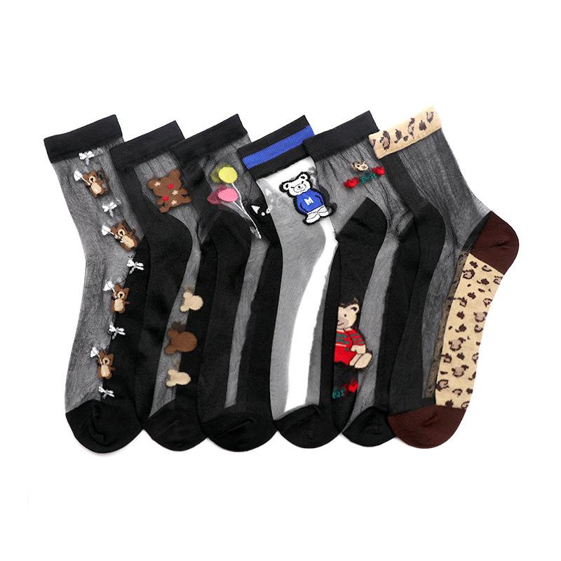 5 Pairs of Light and Breathable Cartoon Bear Mid Calf Socks for Women In Spring and Summer