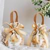 Small Floral Canvas Drawstring Bag Small Bowknot Jewelry Pouch With Pearl Chain Wedding Candy Packaging Bag