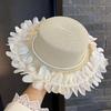 Elegant Lace Straw Hat Women's Summer Outdoor Wide Brim Sunscreen Sunshade Vacation Sun Hat 2025 New Pearl Top Hat