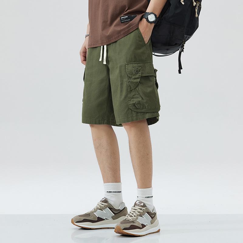Real Photos of Summer Multi-pocket Work Shorts, Men's Drawstring Japanese Street Loose Five-inch Pants