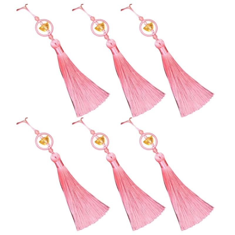 Set of 6Pcs 10cm Lucky Tassels Keychain Holder Wealth Symbol Polyester Fringe for Bag Decoration Jewelry Making
