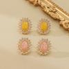 Light Luxury High-End Versatile 10 * 14 Oval Gemstone Inlaid Zircon Silver Needle Stud Earrings.