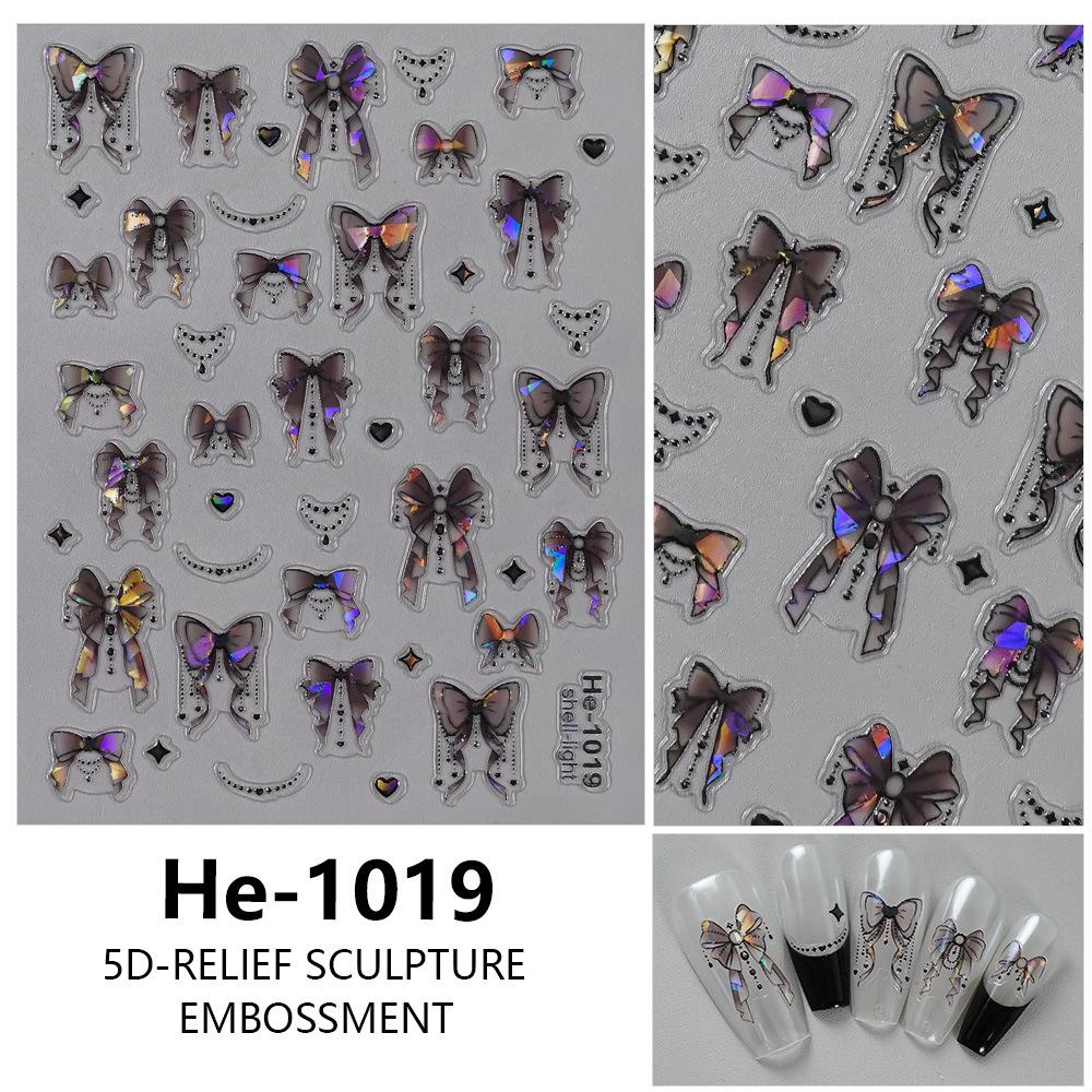 Redanco 5D Black & White Bow Shell Nail Art Stickers, 3D Decals HE-1019