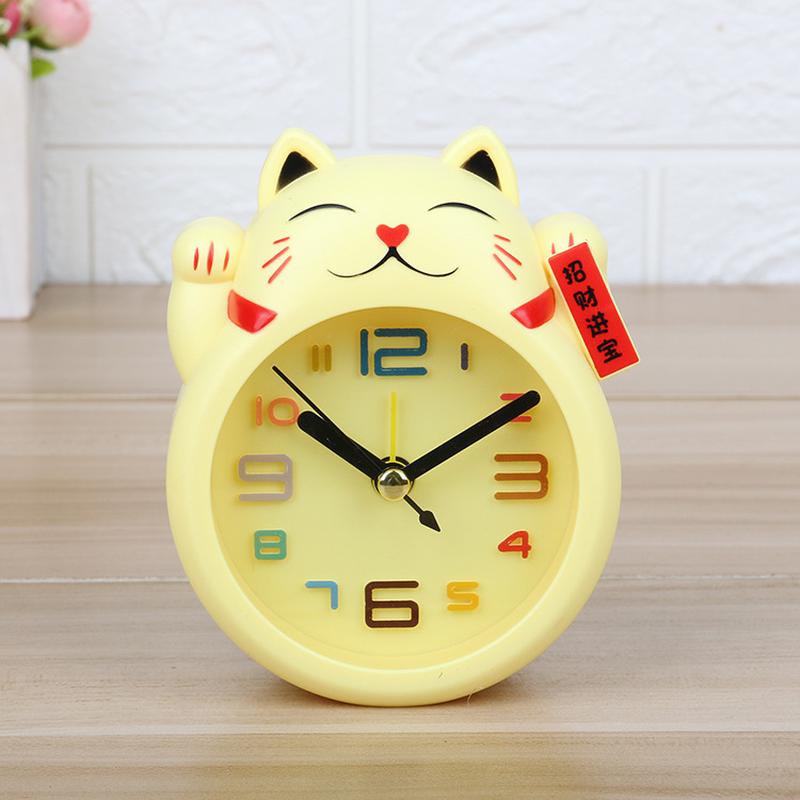 Creative Cartoon Lucky Cat Alarm Clock Mini Table Decoration Student Cute Plastic Alarm Clock