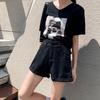 Comfortable Skinny Fashionable and Versatile Shorts Female Summer Thin Section A Word Pants Loose Super High Waist Black Jeans Rolled Wide Leg Pants