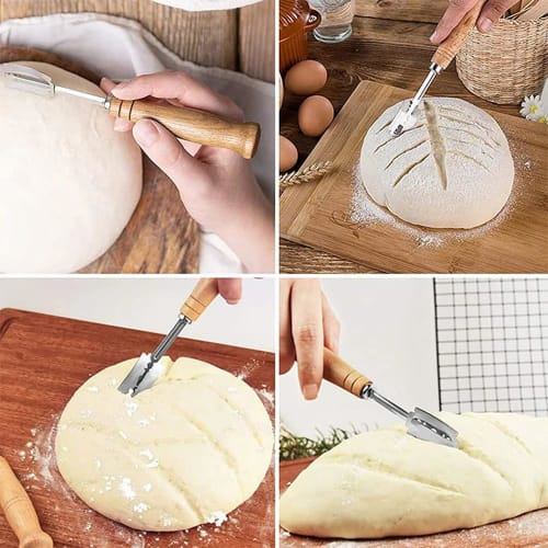 YACHUN Coupe Knife, Curved Knife with Replaceable Blades, Stainless Steel, for French Bread, with Cover, Slicer, Bread Making Tool, for Home and Comme