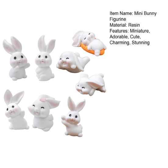 8 Pcs Rabbit Fairy Garden Accessories Mini Resin White Bunny Figurine Miniature Rabbit Animal Figures for Spring Easter Egg Fillers Party Supplies