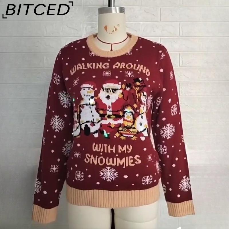 

BITCED Red Christmas Sweater for Women Fall/Winter Snowflake Christmas Pullover XXL красный