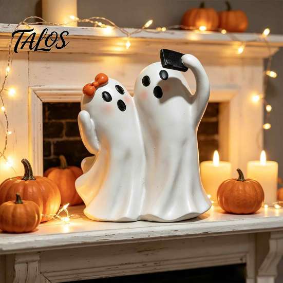 Small Aesthetic Shelf Decorations Cute Ghost Selfie Figurine, Ghosts Taking Phone Photo Resin Statue, Halloween Gift for Friends Tabletop Decor Mantel