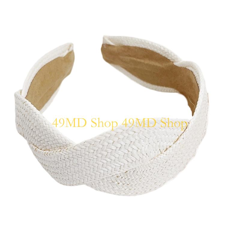 49MD Natural Straw Woven Headbands Wide Elastic Band Hair Accessory Breathable Unisex For Summer Outdoor Activity
