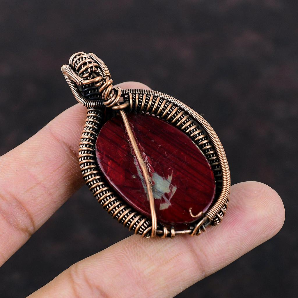 Red Fire Labradorite Pendant Copper Wire Wrapped Pendant Handmade Gemstone Pendant Copper Wire Wrapped Jewelry Engagement Gift Women Pendant