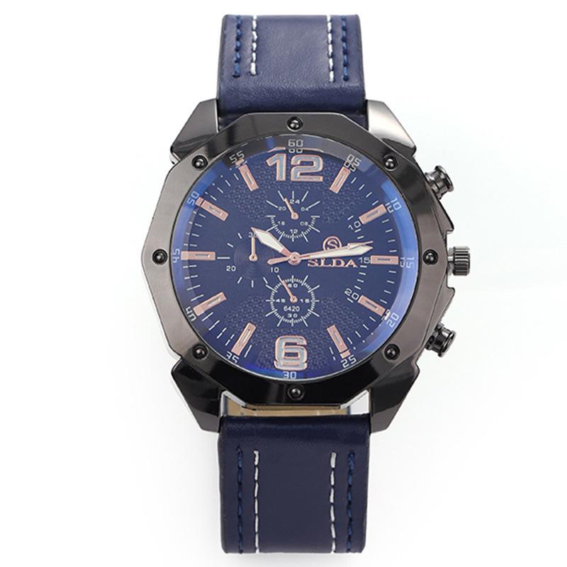 Men's Korean Style Casual Leather Strap Quartz Watch with Big Dial and Unique Design