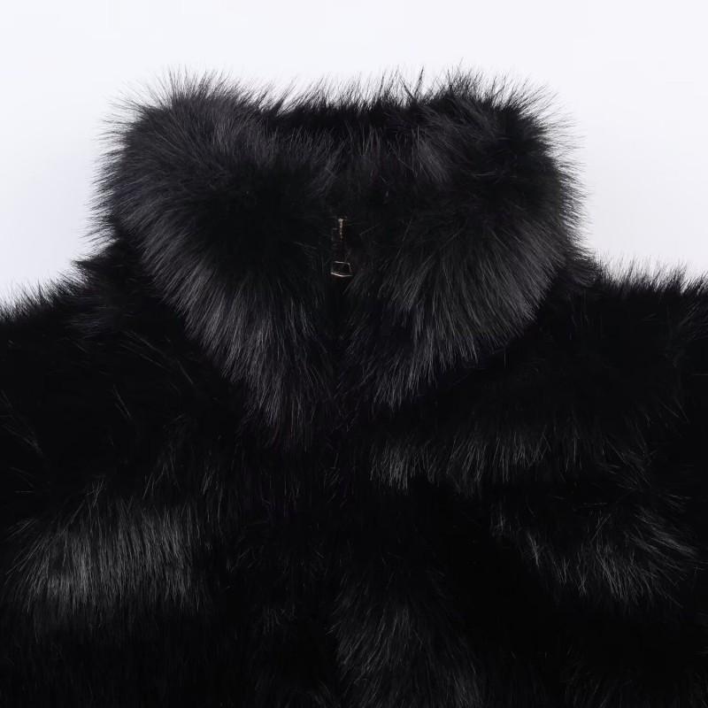 Womens Winter Stand Collar Faux Fur Coat Warm Fashion Versatile Outerwear Street Style