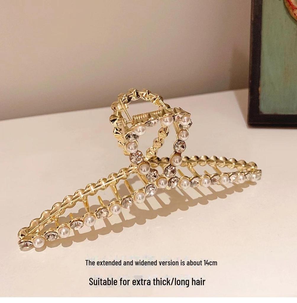 Korean Extra-Large Metal Pearl Shark Hair Clip