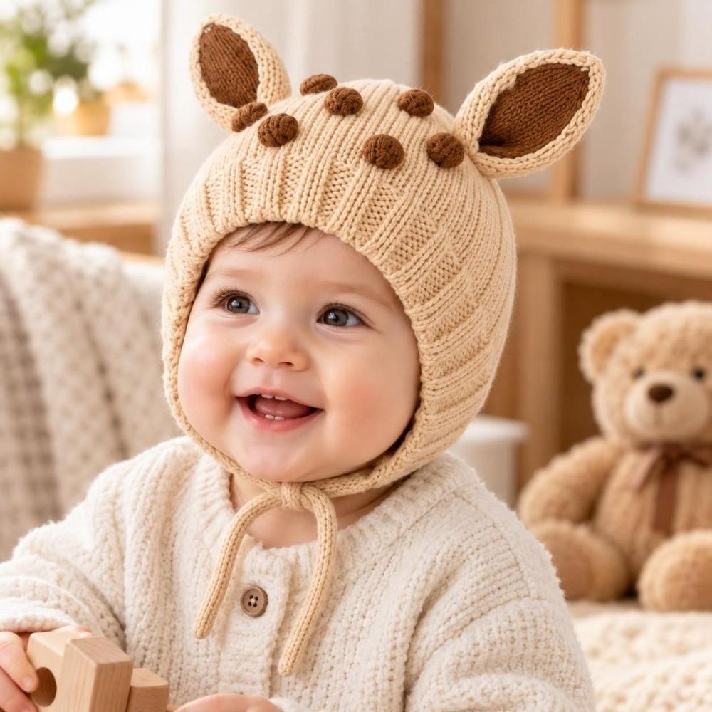 Ear Protection Baby Hat Plush Baby Beanie Cap Cute Deer Knitted Cap Photo Props