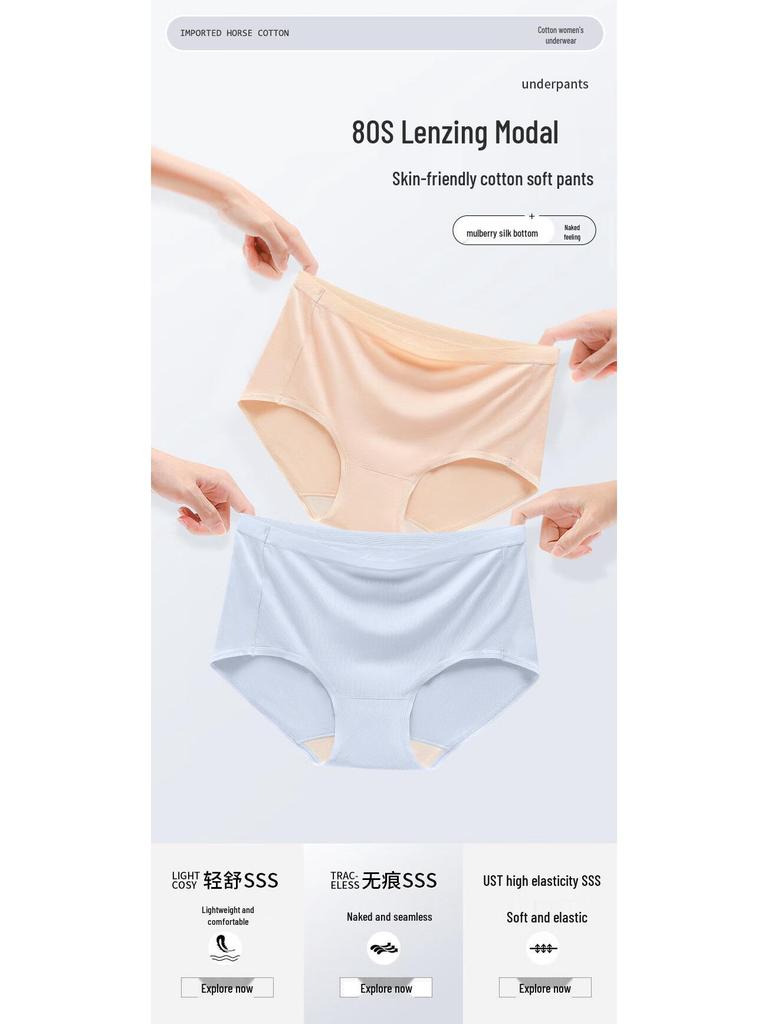 Aimeifen Women's Mulberry Silk Modal High-Waist Briefs (2-Pack)