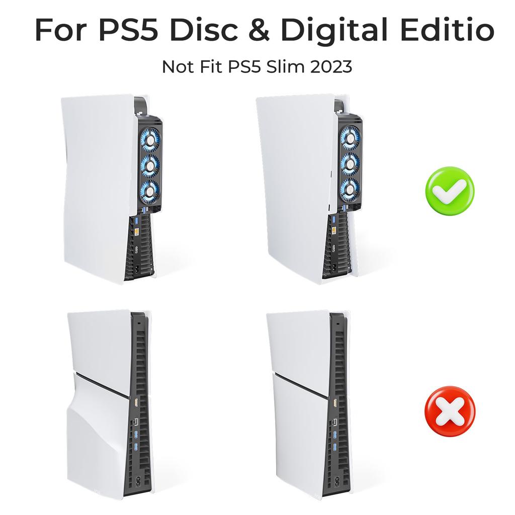 Ventola di Raffreddamento PS5 con Luce LED, Sistema di Raffreddamento Silenzioso ed Efficiente per PS5 Cooler, 3 Velocità della Ventola, Compatibile con Edizione Digitale e con Disco PS5